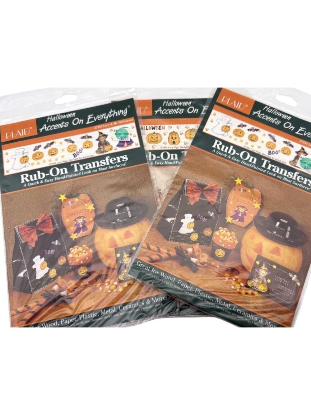 1994 Vintage Rub-On Transfers Plaid Accents Lucy & Me Halloween New Sealed 3 Pc